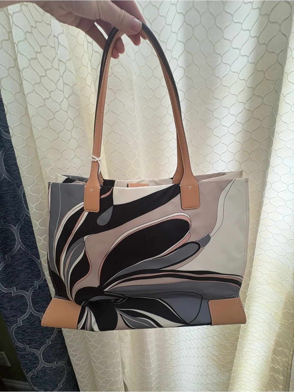 NWT Tory Burch Ella Printed Tote  Neutral Tulip Swirl/ 002 OS